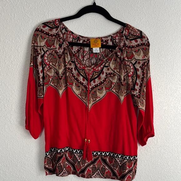 Ruby Rd. Tops - Ruby Rd Red 3/4 Sleeve Tie Front Blouse